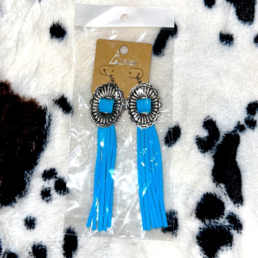 Tipi Concho Style Turquoise Hook Fringe Earrings